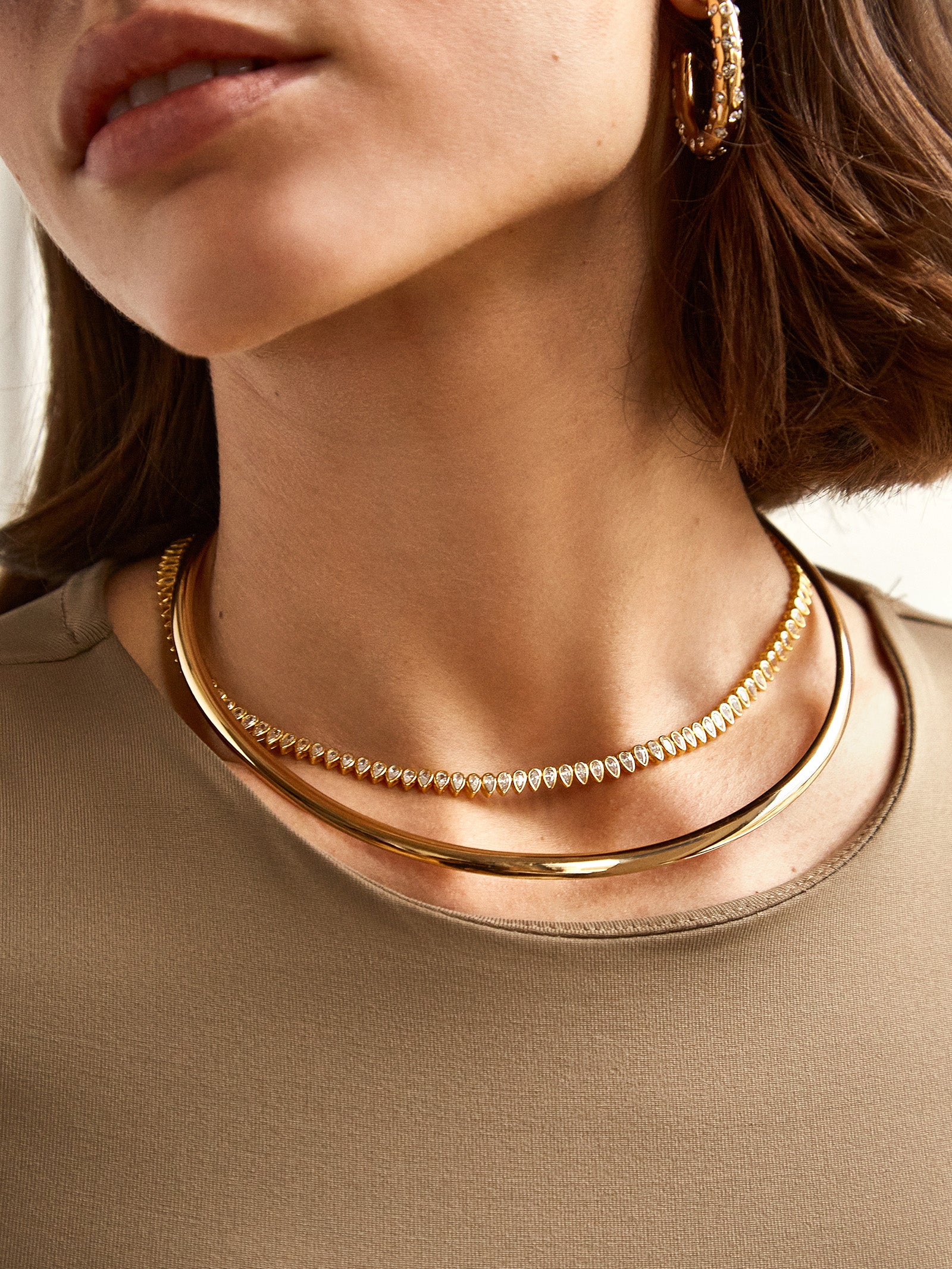 Julia 18K Gold Adjustable Tennis Necklace - Gold/Pav?? - Image 9