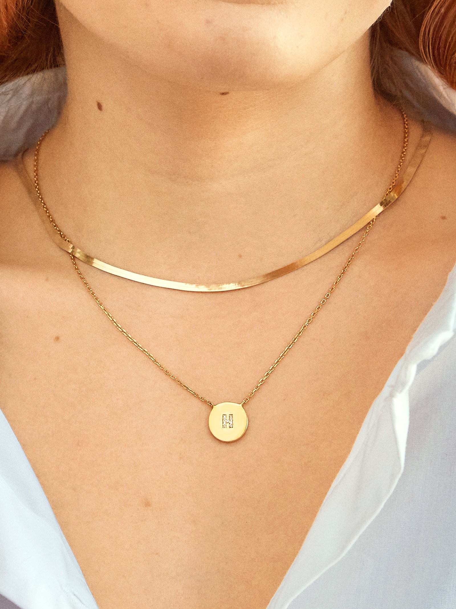 Disc 18K Gold Custom Initial Necklace - Gold/Pav?? - Image 2