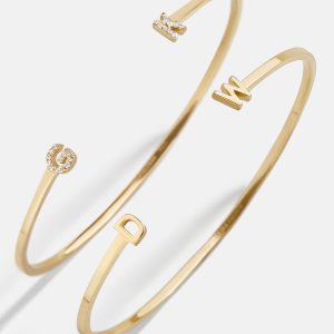 18K Gold Double Initial Custom Cuff Bracelet - Gold/Pav??