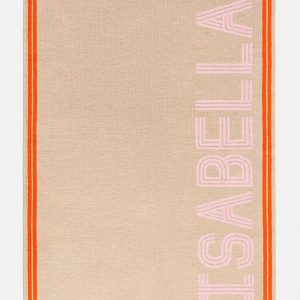 Your Name In Stripes Custom Blanket - Tan / Pink