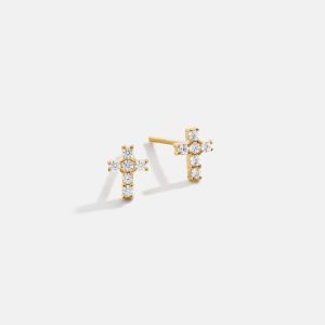Christina 18K Gold Earrings - Pav?? Cross
