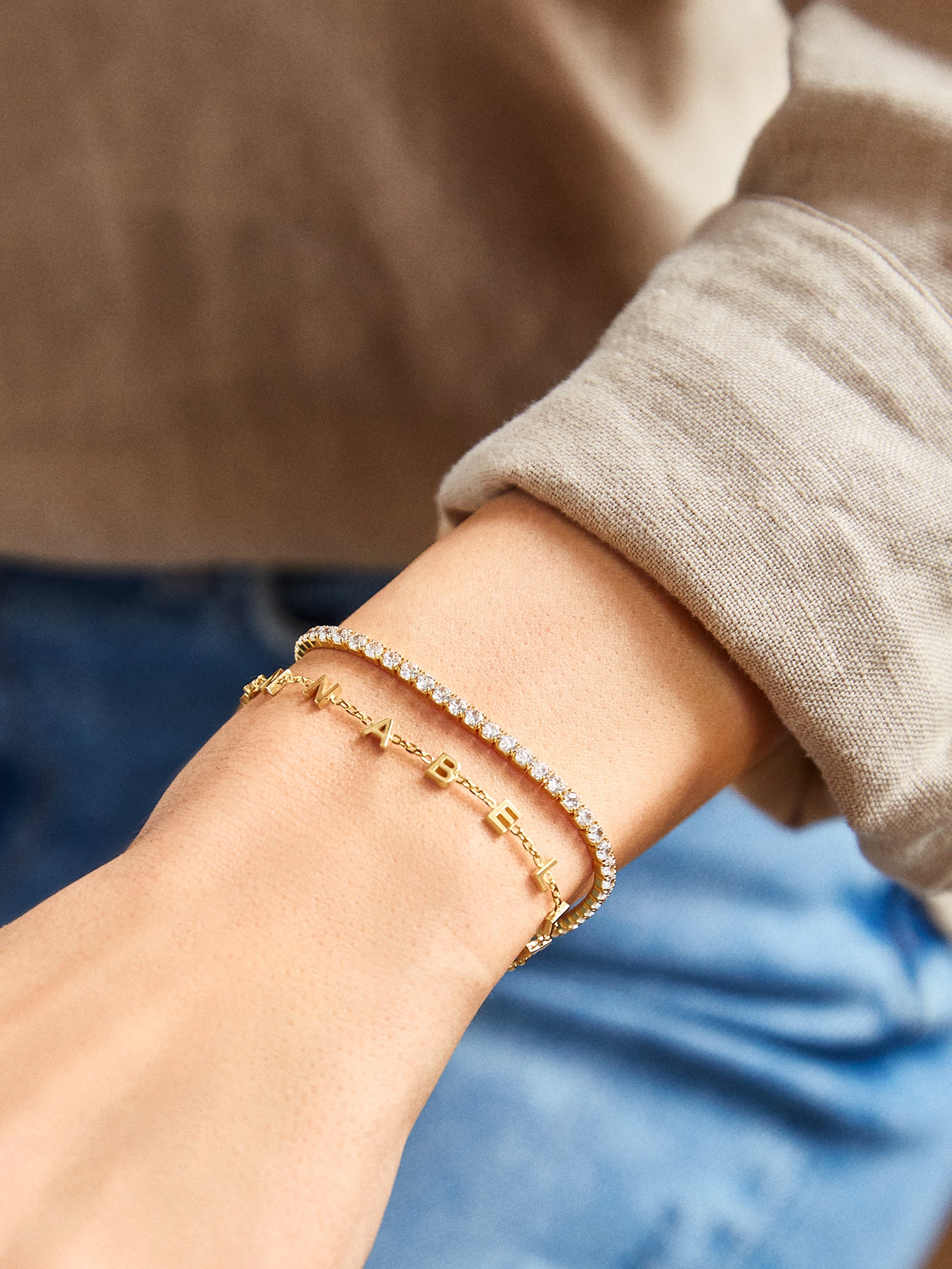 Mini 18K Gold Custom Spaced Letter Name Bracelet - 18K Gold - Image 2