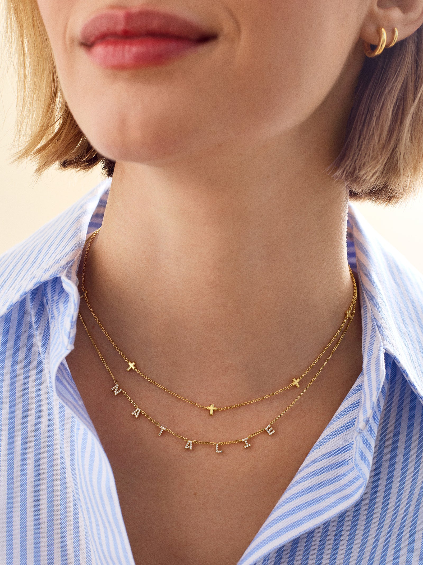 Mini 18K Gold Spaced Letter Custom Name Necklace - 18K Gold - Image 6