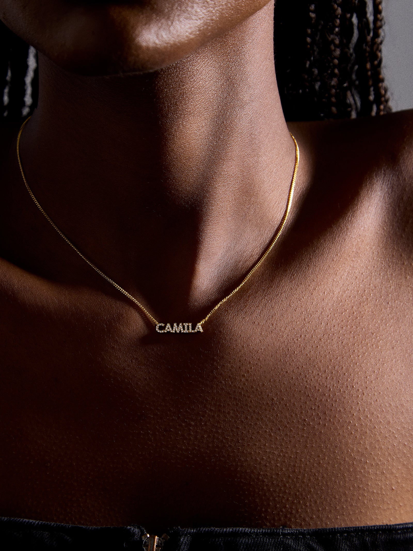 18K Gold Birthstone Custom Nameplate Necklace - Crystal - Image 4