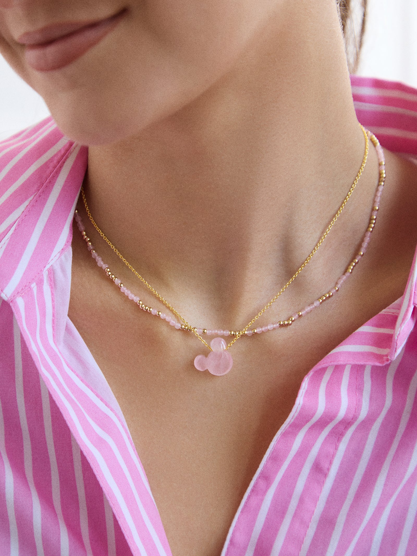 Mickey Mouse Disney Stone Pendant Necklace - Rose Quartz - Image 2