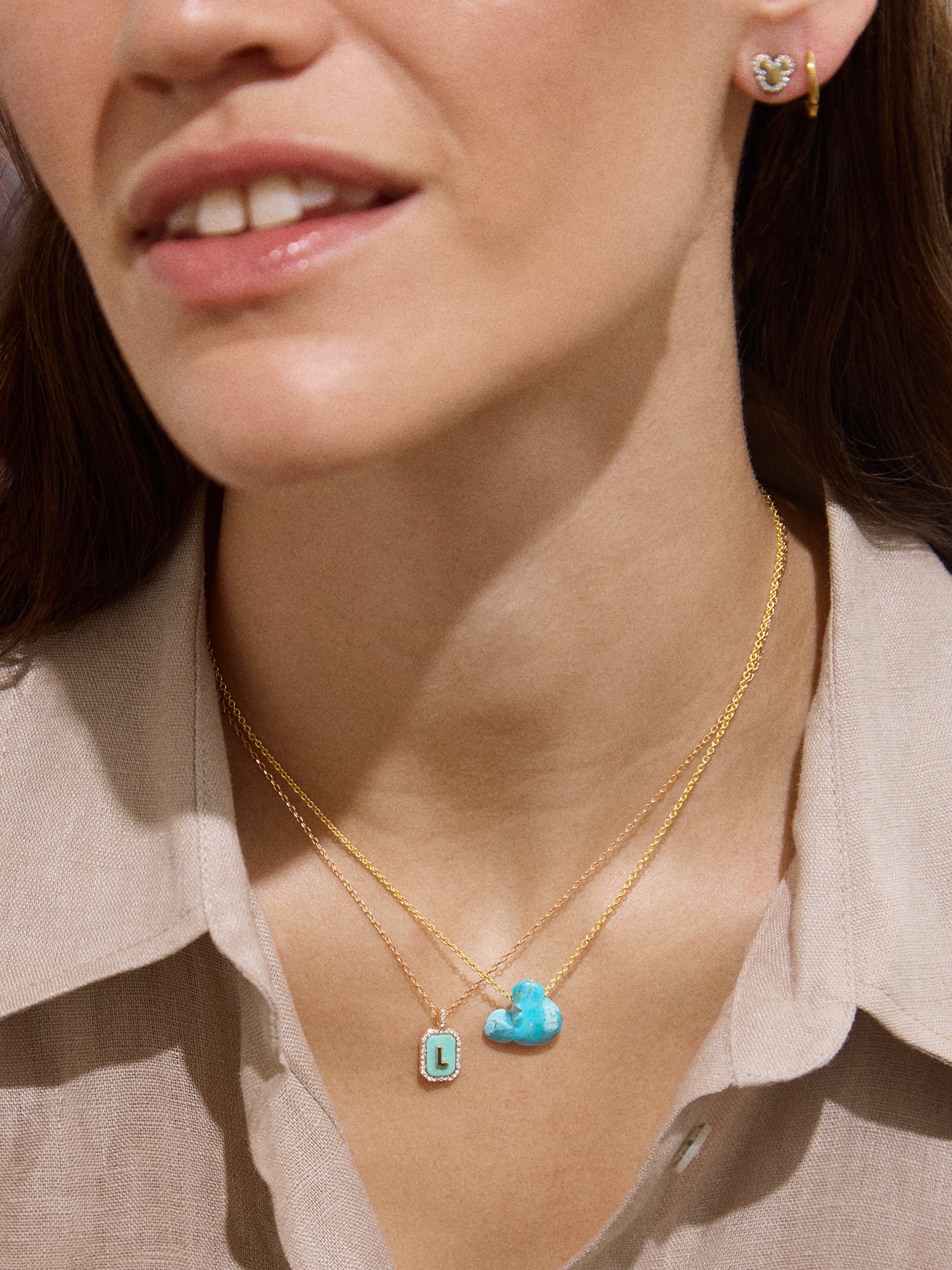 Mickey Mouse Disney Stone Pendant Necklace - Turquoise - Image 2