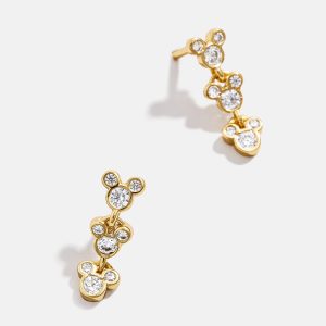 Mickey Mouse Disney 18K Gold Plated Sterling Silver Drop Earrings - Gold/Pavé