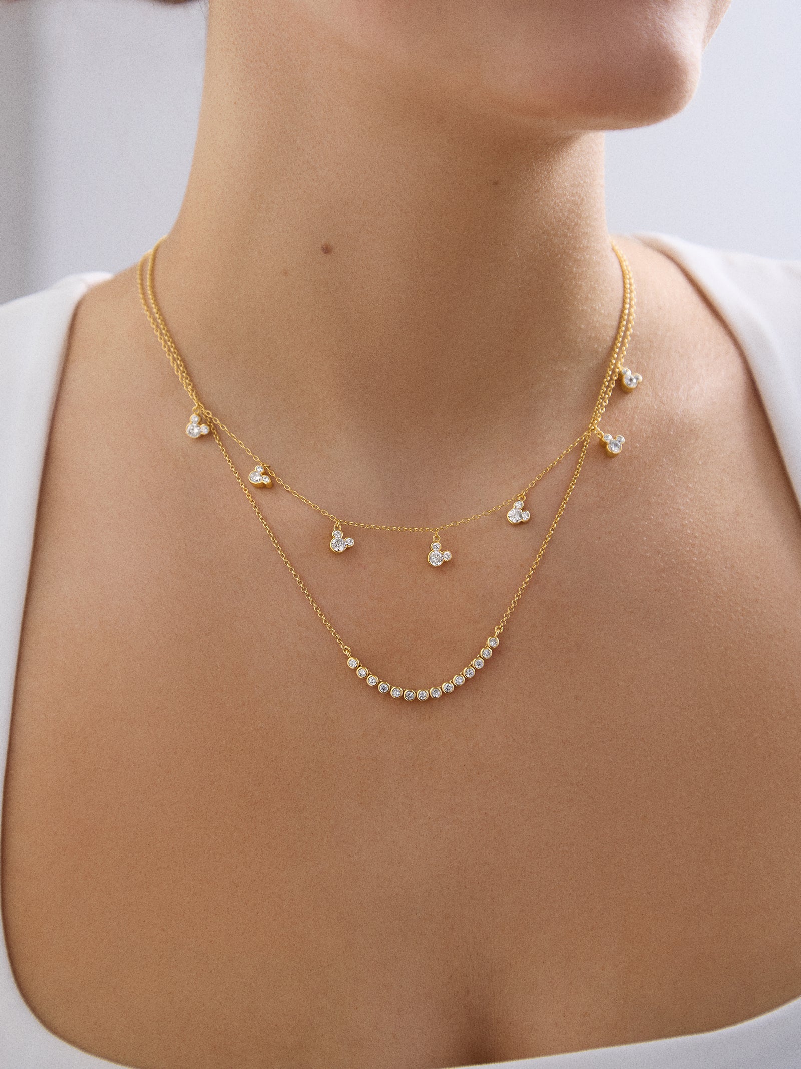 Mickey Mouse Disney 18K Gold Plated Sterling Silver Repeating Necklace - Gold/Pav?? - Image 2