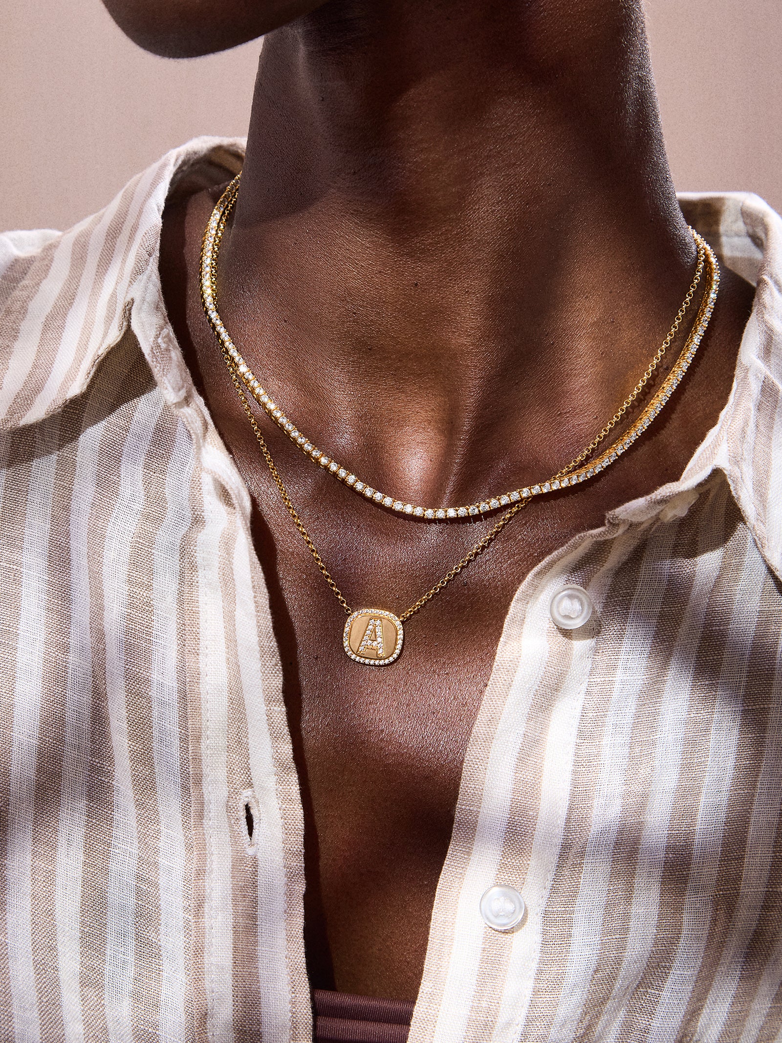 18K Gold Initial Pendant Necklace - Gold/Pav?? - Image 2