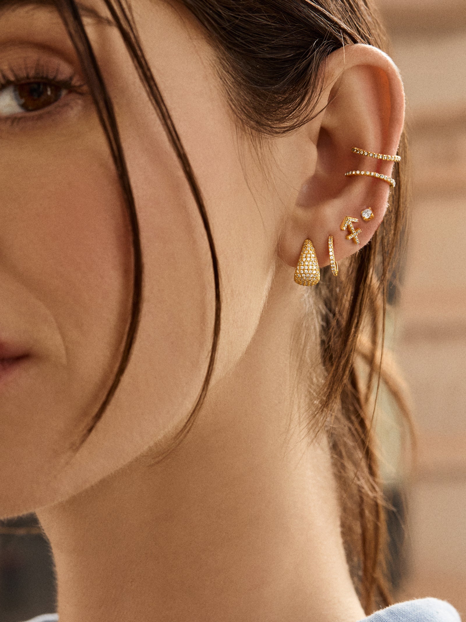 18K Gold Zodiac Earrings - 18K Gold. Pav?? Cubic Zirconia Stones - Image 26