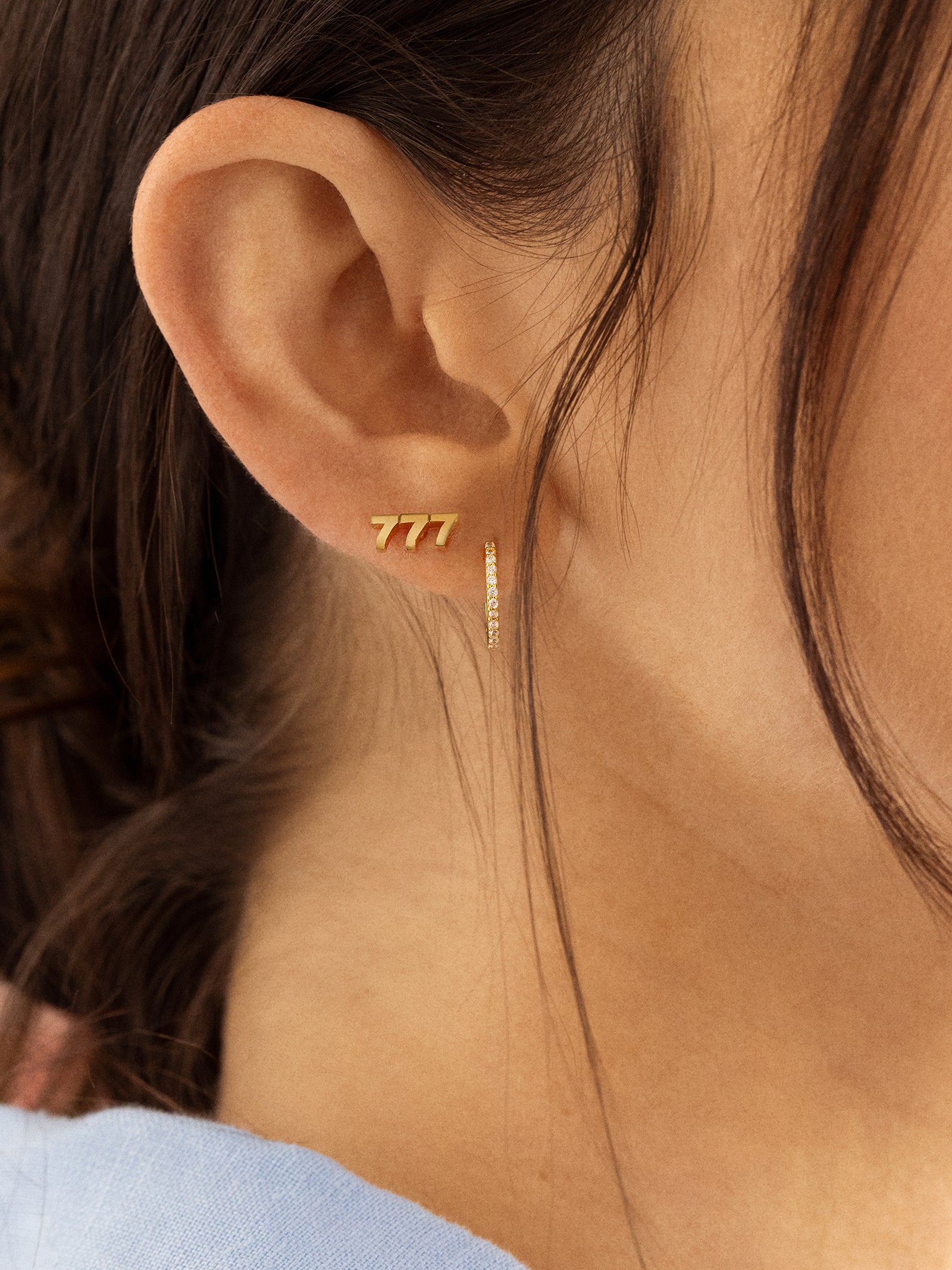 18K Gold Angel Number Earrings - Gold - Image 2