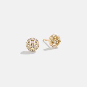 18K Gold Just For Fun Earrings - Pav?? Smiley Face