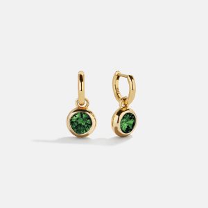 18K Gold Birthstone Drop Earrings - Emerald