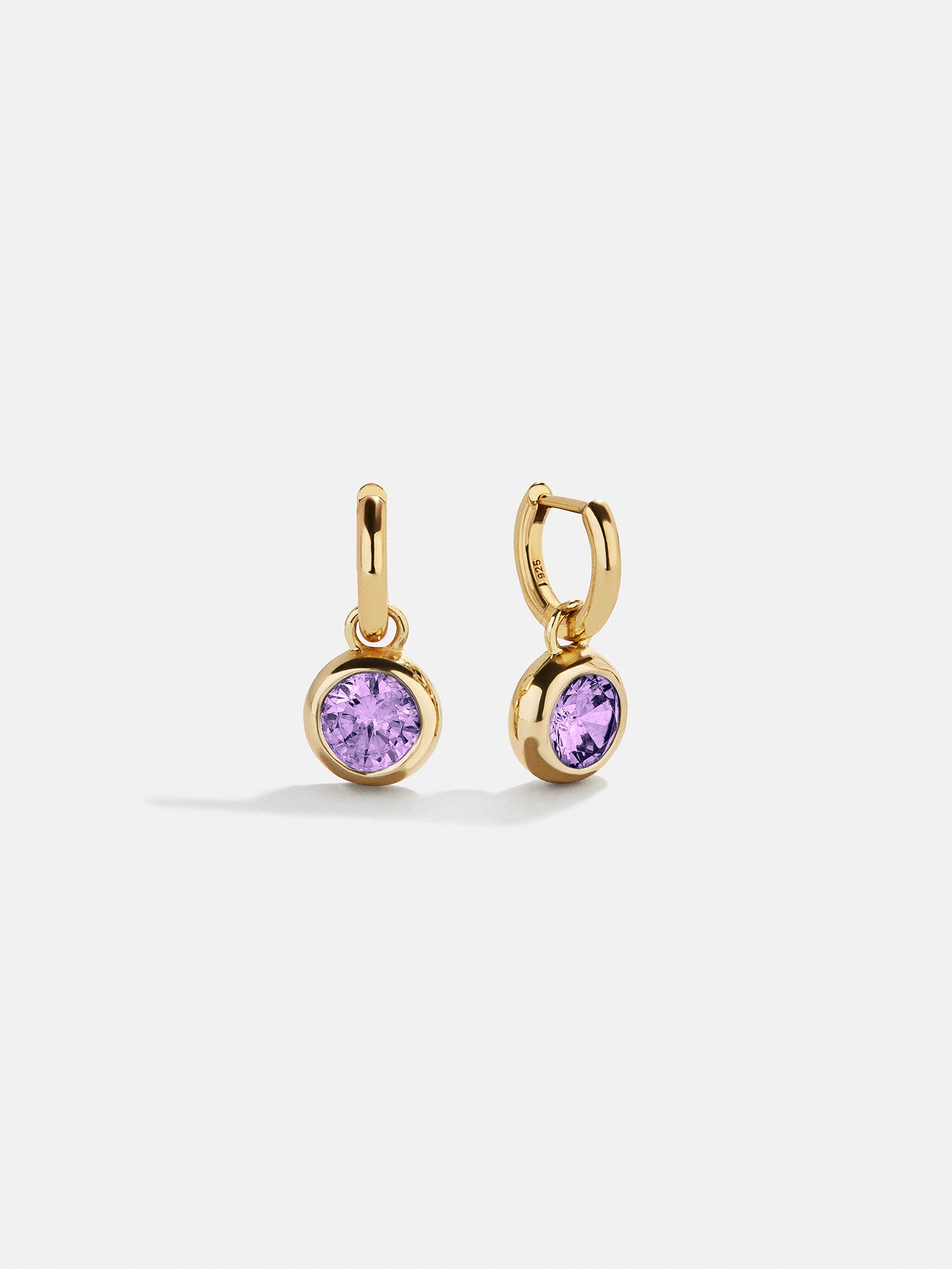 18K Gold Birthstone Drop Earrings - Light Amethyst