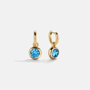 18K Gold Birthstone Drop Earrings - Blue Zircon