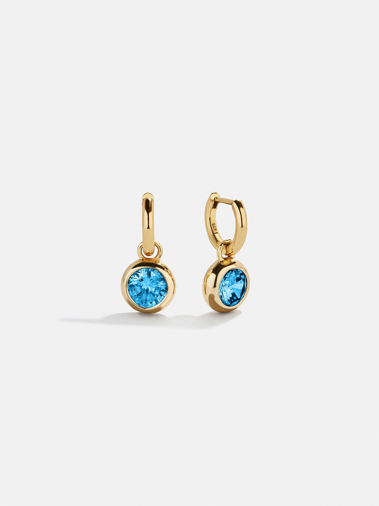 18K Gold Birthstone Drop Earrings - Blue Zircon