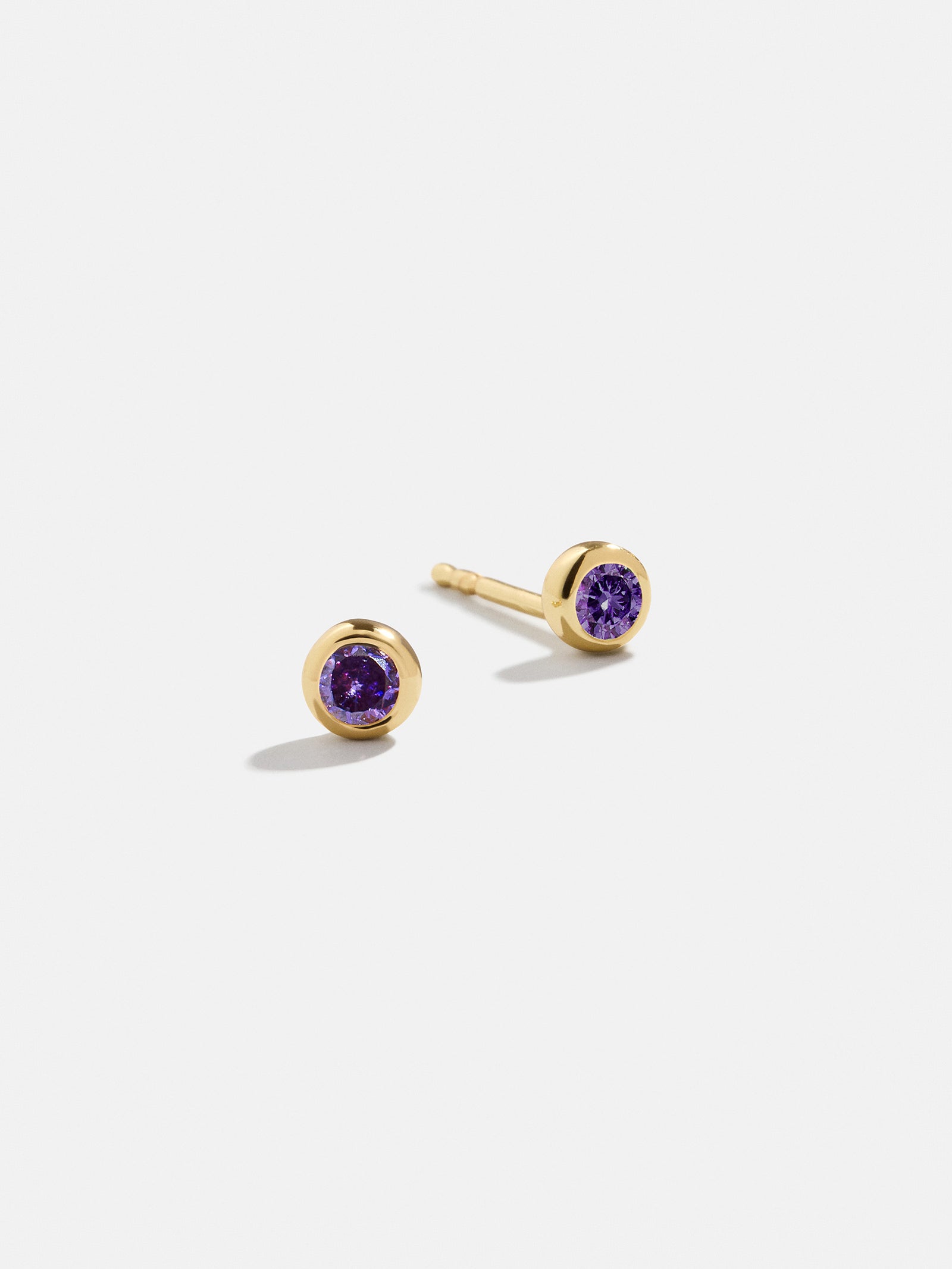 18K Gold Birthstone Stud Earrings - Amethyst