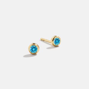 18K Gold Birthstone Stud Earrings - Blue Zircon