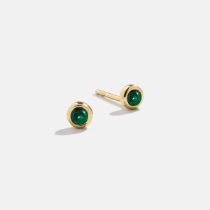 18K Gold Birthstone Stud Earrings - Emerald