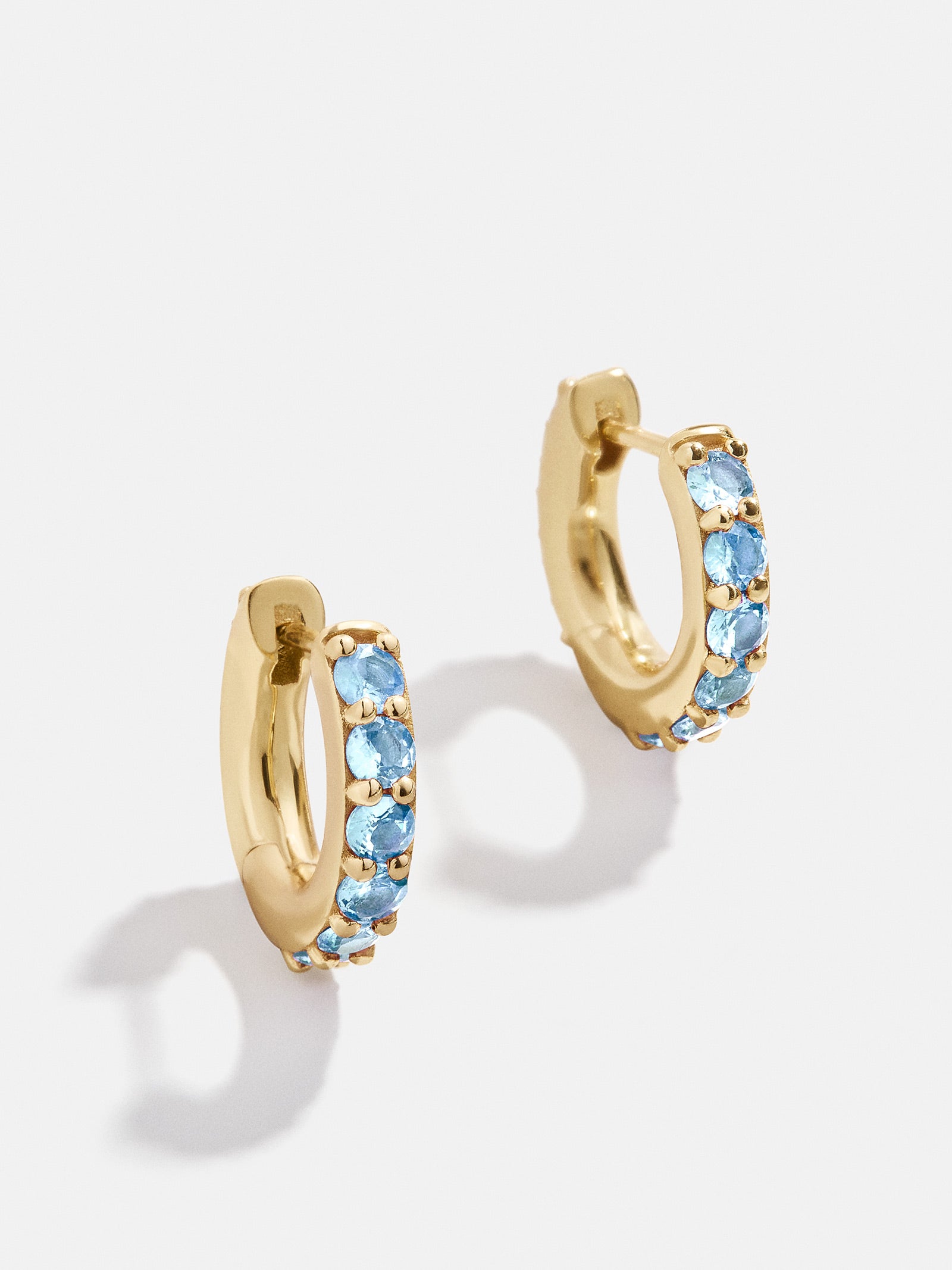 18K Gold Birthstone Huggie Earrings - Aquamarine - Image 3