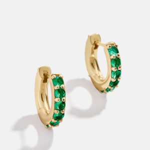 18K Gold Birthstone Huggie Earrings - Emerald