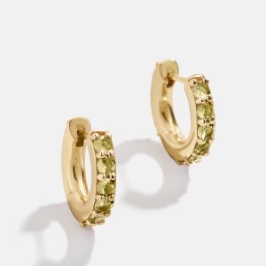 18K Gold Birthstone Huggie Earrings - Peridot