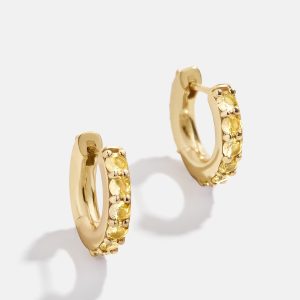 18K Gold Birthstone Huggie Earrings - Topaz