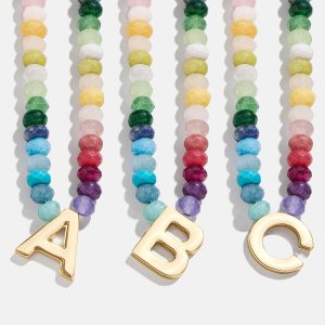 Semi-Precious Block Initial Necklace - Multi