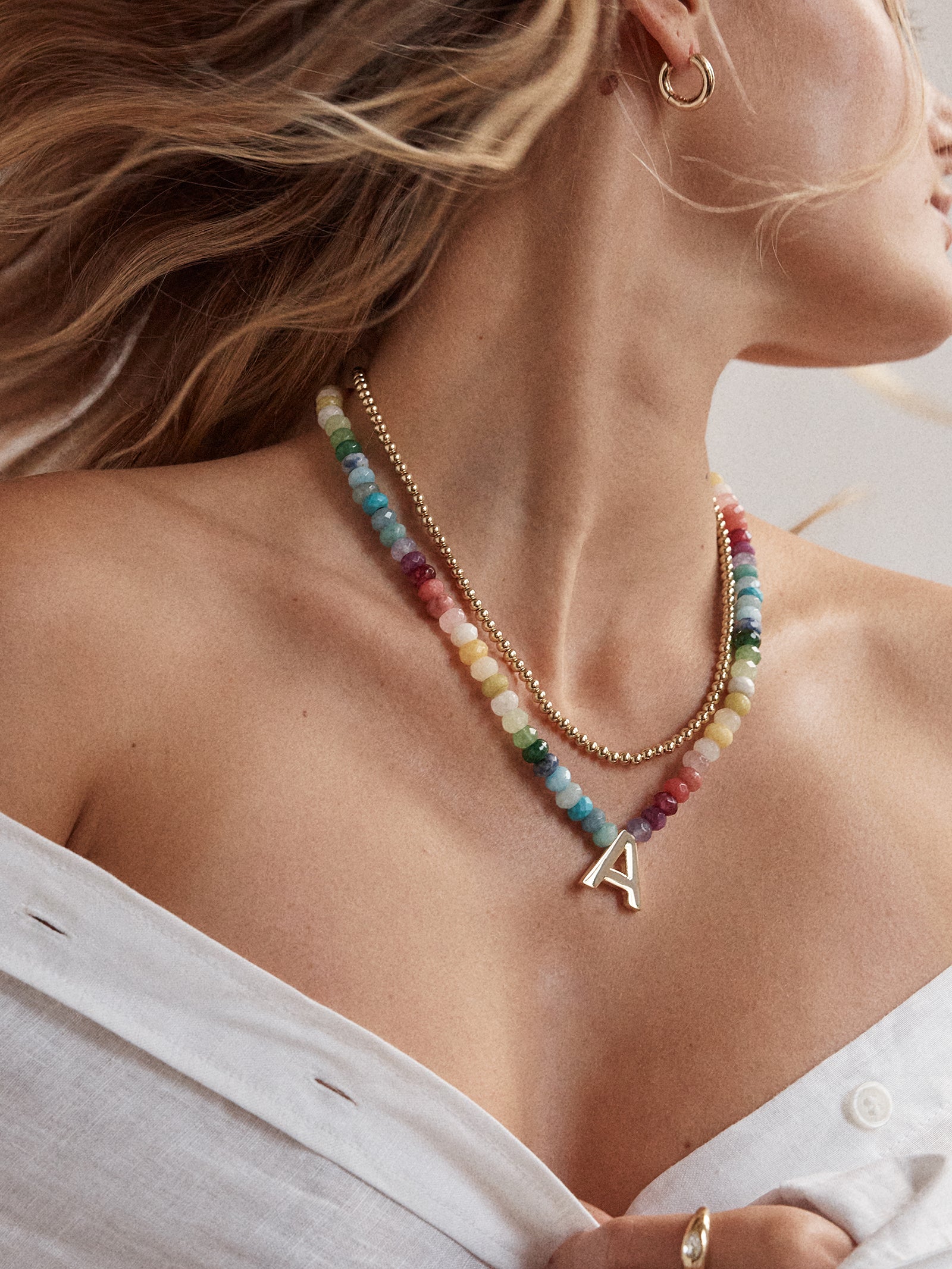 Semi-Precious Block Initial Necklace - Multi - Image 26