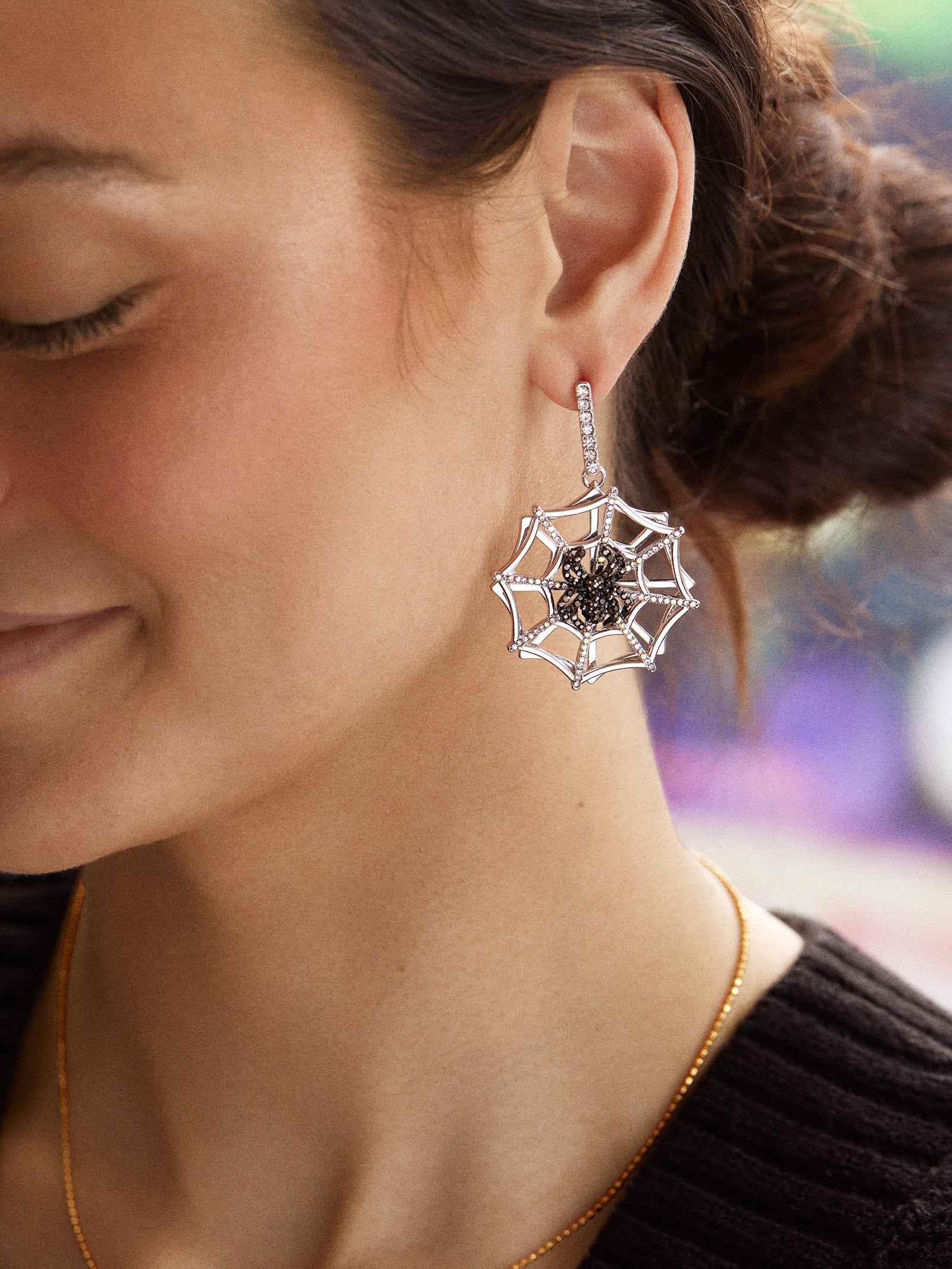 Web Struck Earrings - Black Spider - Image 2