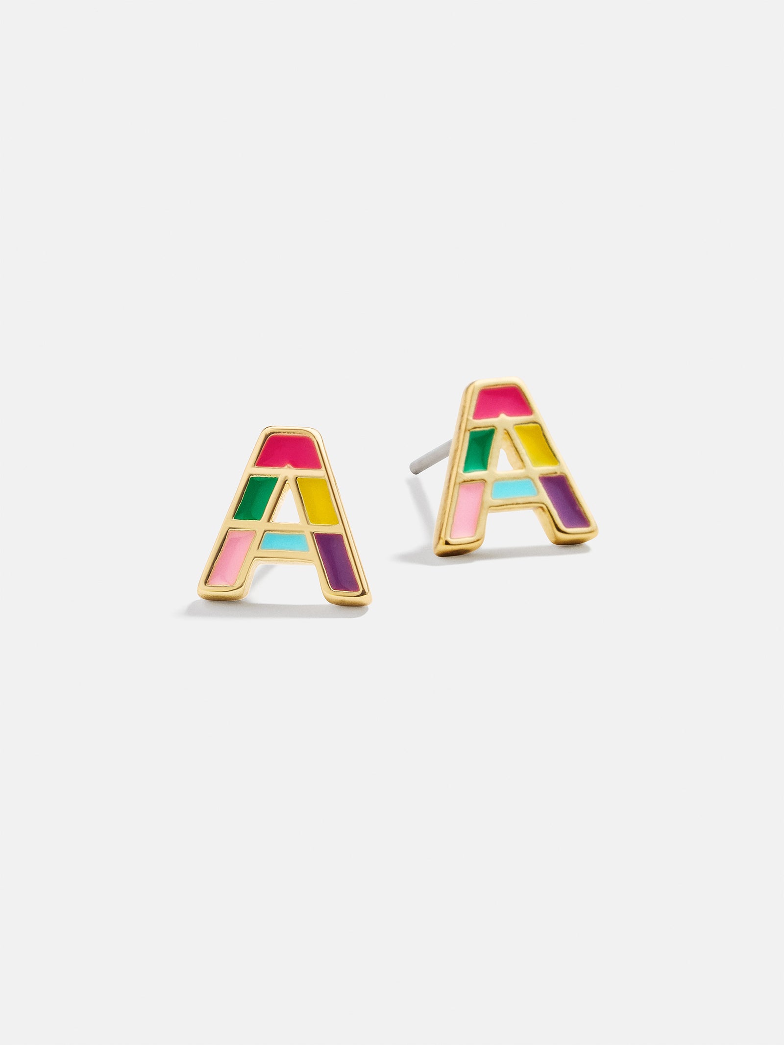 Kids' Rainbow Initial Earrings - Gold/Multi - Image 3