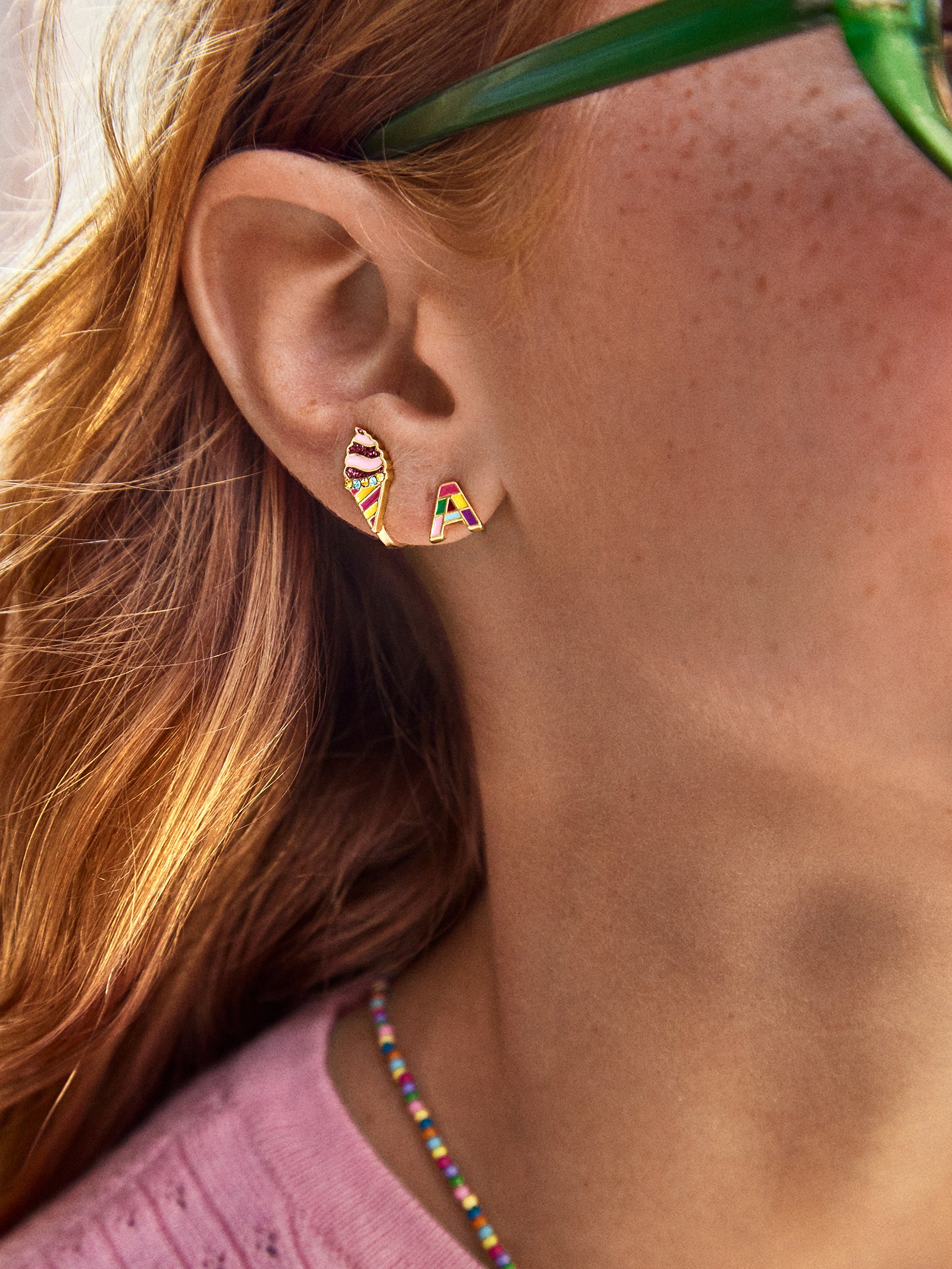 Kids' Rainbow Initial Earrings - Gold/Multi - Image 2