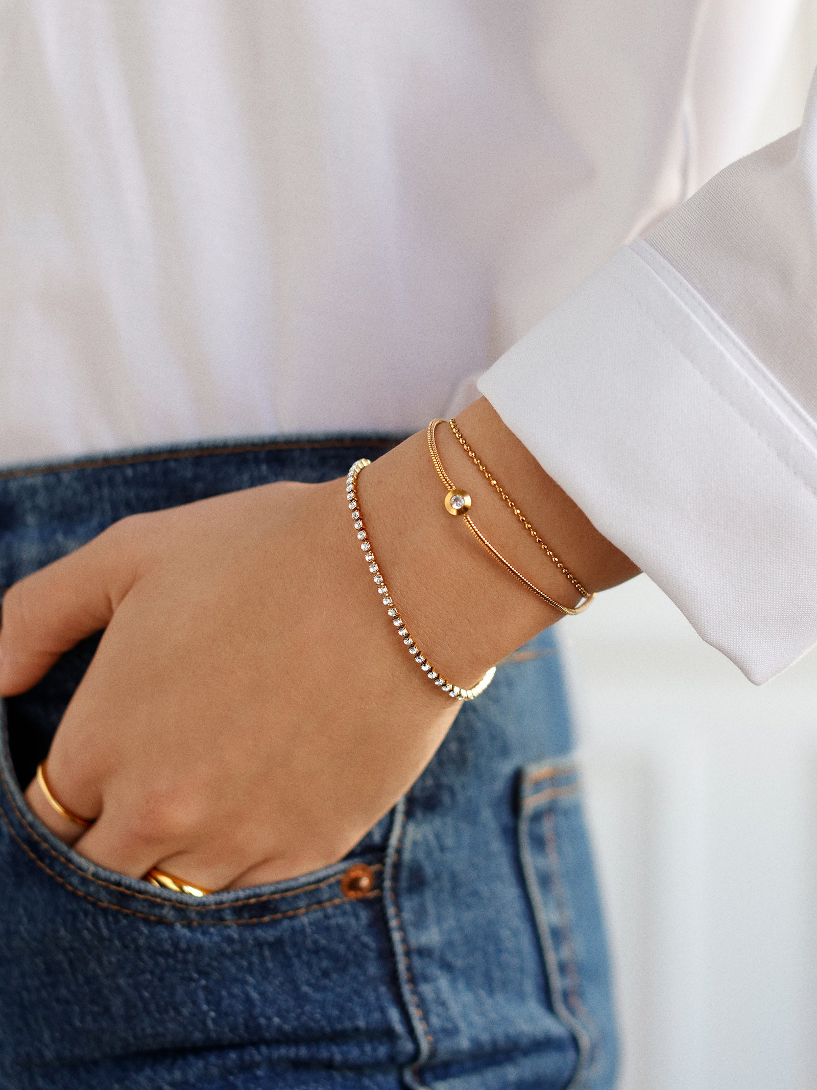 Catherine Waterproof Bracelet Set - Gold/Pav?? - Image 2