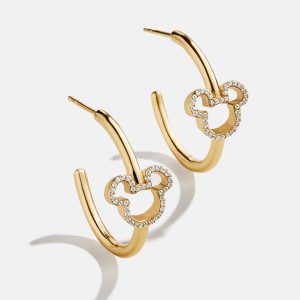 Disney Mickey Mouse 18K Gold Plated Sterling Silver Hoop Earrings - Gold/Pavé