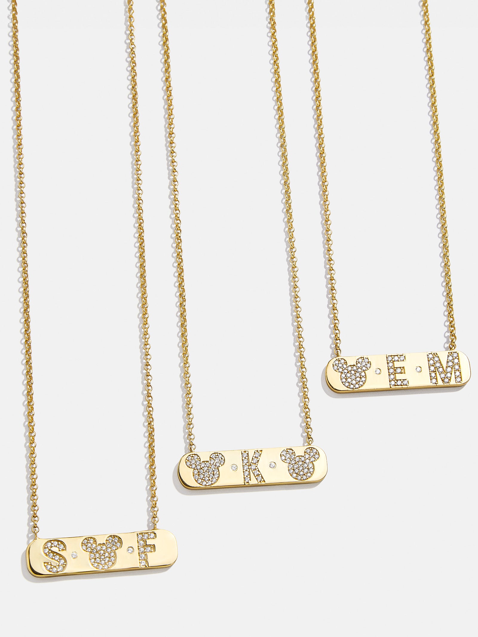 Mickey Mouse 18K Gold & Cubic Zirconia Initial Bar Necklace - Gold/Pav??