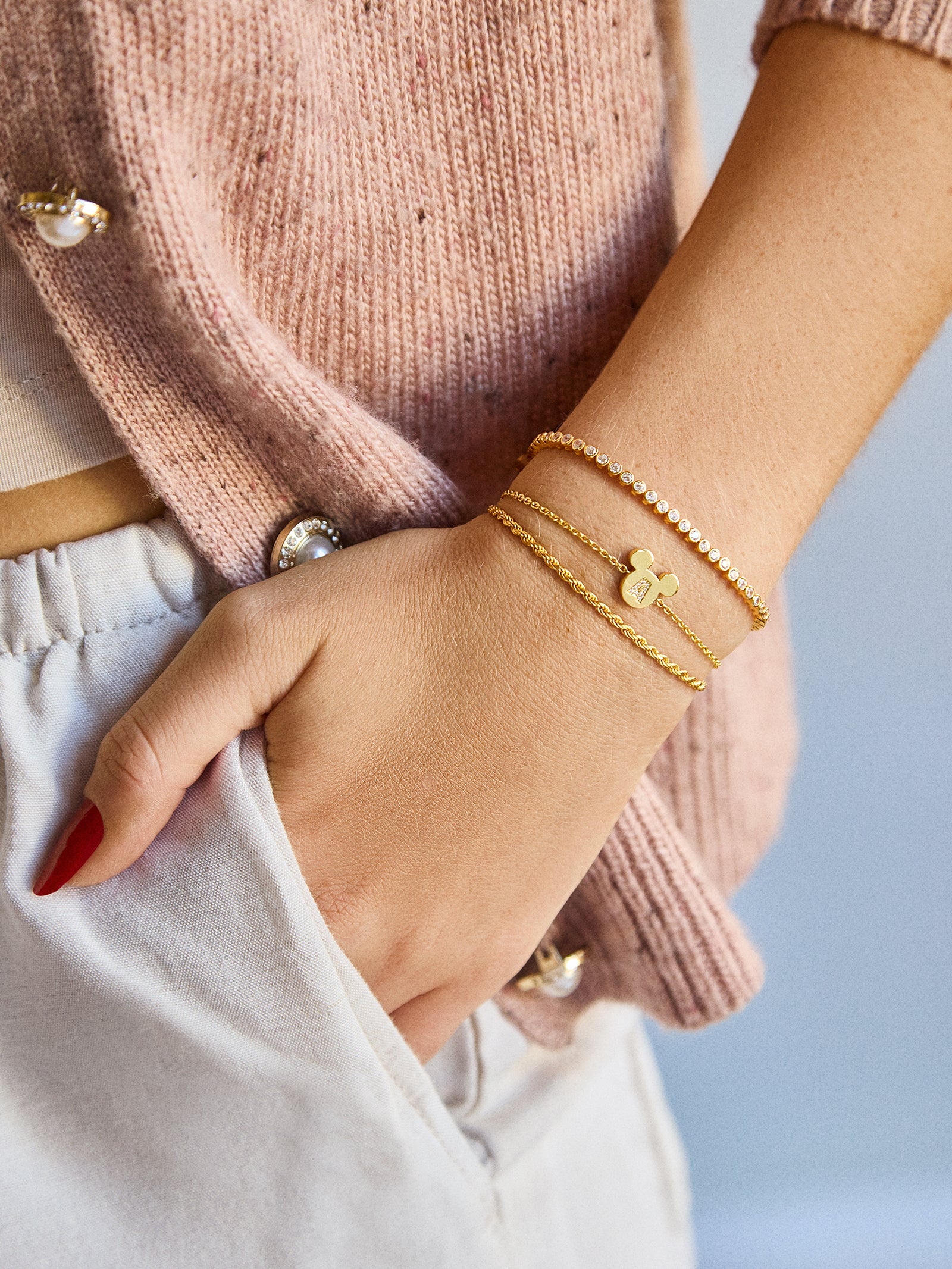 Mickey Mouse Disney 18K Gold Plated Sterling Silver & Cubic Zirconia Initial Bracelet - Gold/Pav?? - Image 2