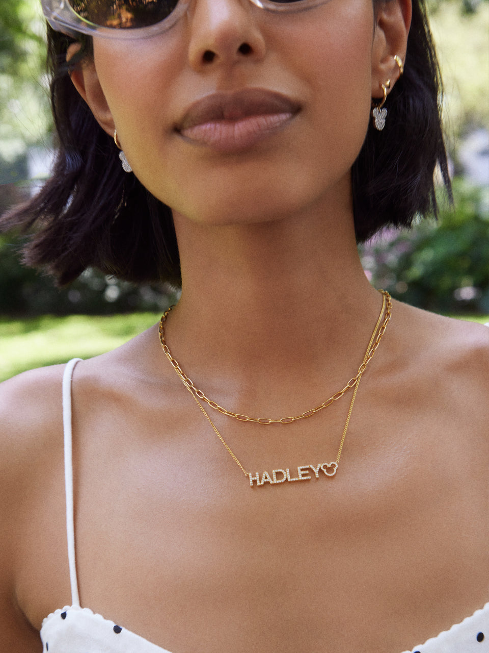 Disney Mickey Mouse 18K Gold Plated Sterling Silver Custom Nameplate Necklace - Gold/Pavé - Image 3