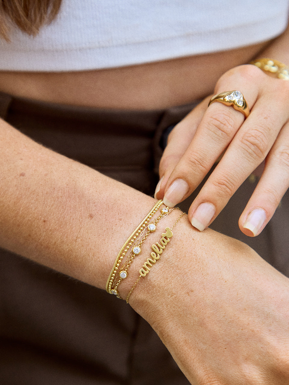 Disney Mickey Mouse 18K Gold Plated Sterling Silver Custom Nameplate Bracelet - Gold - Image 2