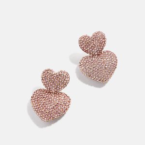 Harley Statement Earrings - Double Pink Pav?? Heart Earrings