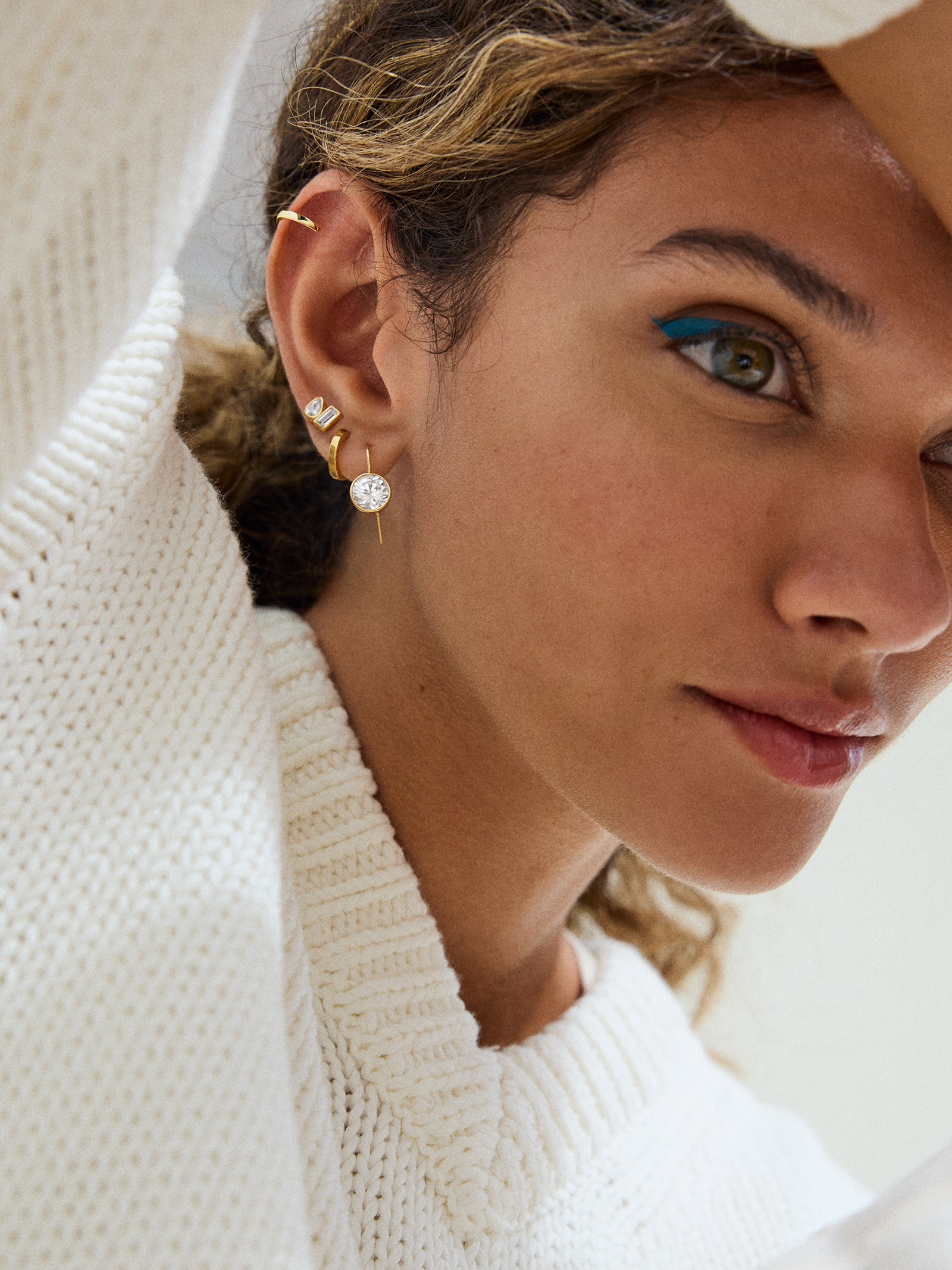 Fallon 18K Gold Bezel Earrings - Gold/Pav?? - Image 2