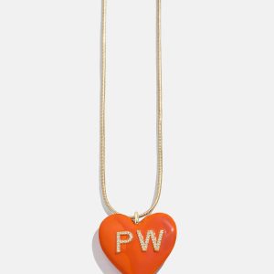 Millie Bubble Heart Custom Initial Necklace - Orange