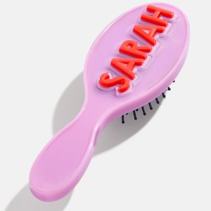 Mini Block Font Custom Hair Brush - Light Purple/Red