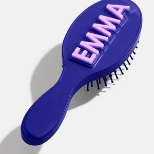 Mini Block Font Custom Hair Brush - Navy/Light Purple