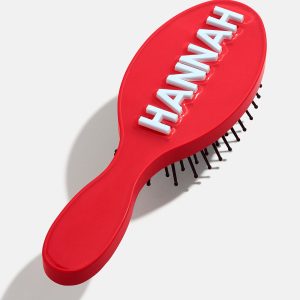 Mini Block Font Custom Hair Brush - Red/Light Blue