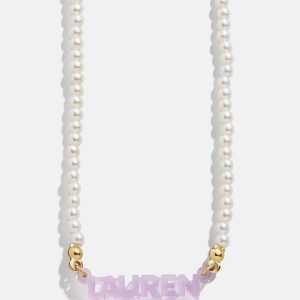 Beaded Kids' Custom Nameplate Necklace - Pearl