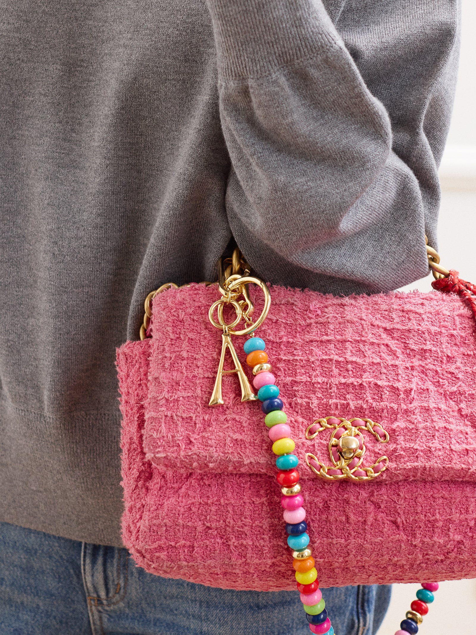 Gold Initial Enamel Bag Charm - A - Image 2
