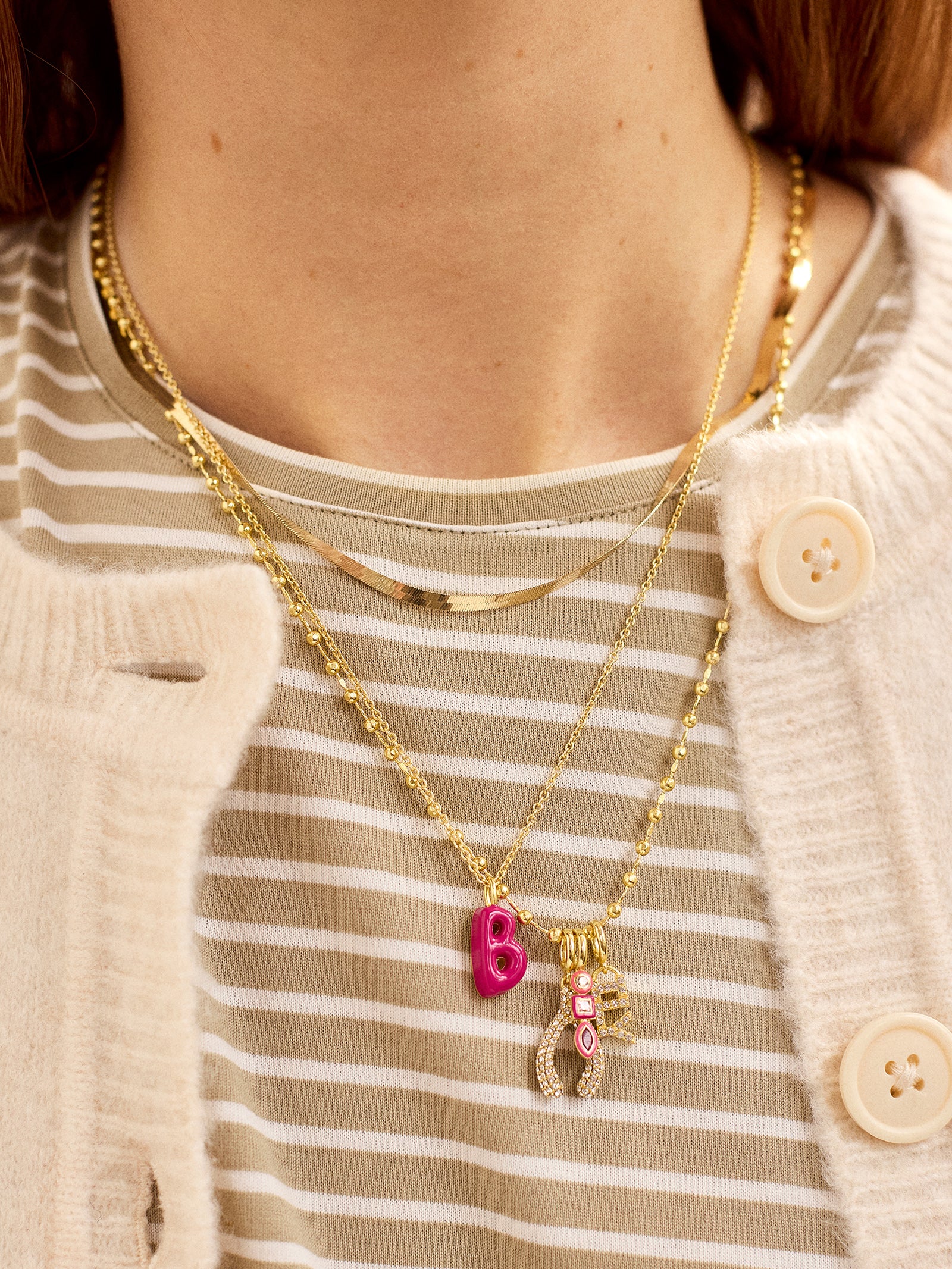 Mini Bubble Initial Enamel Necklace - Red - Image 2