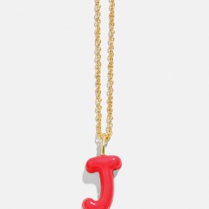 Mini Bubble Initial Enamel Necklace - Red