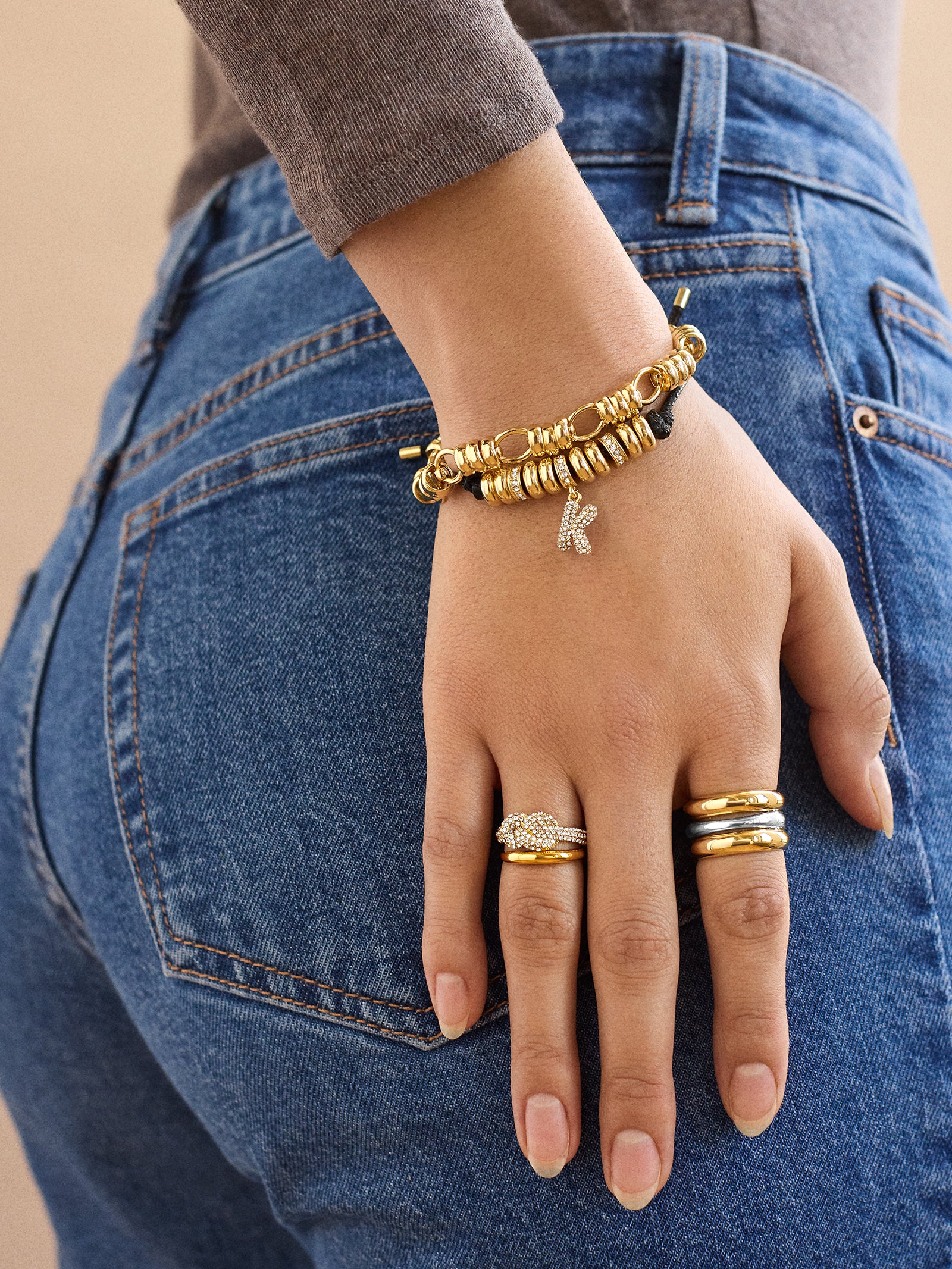 Natisha Initial Pull-Tie Bracelet - Gold/Black - Image 25