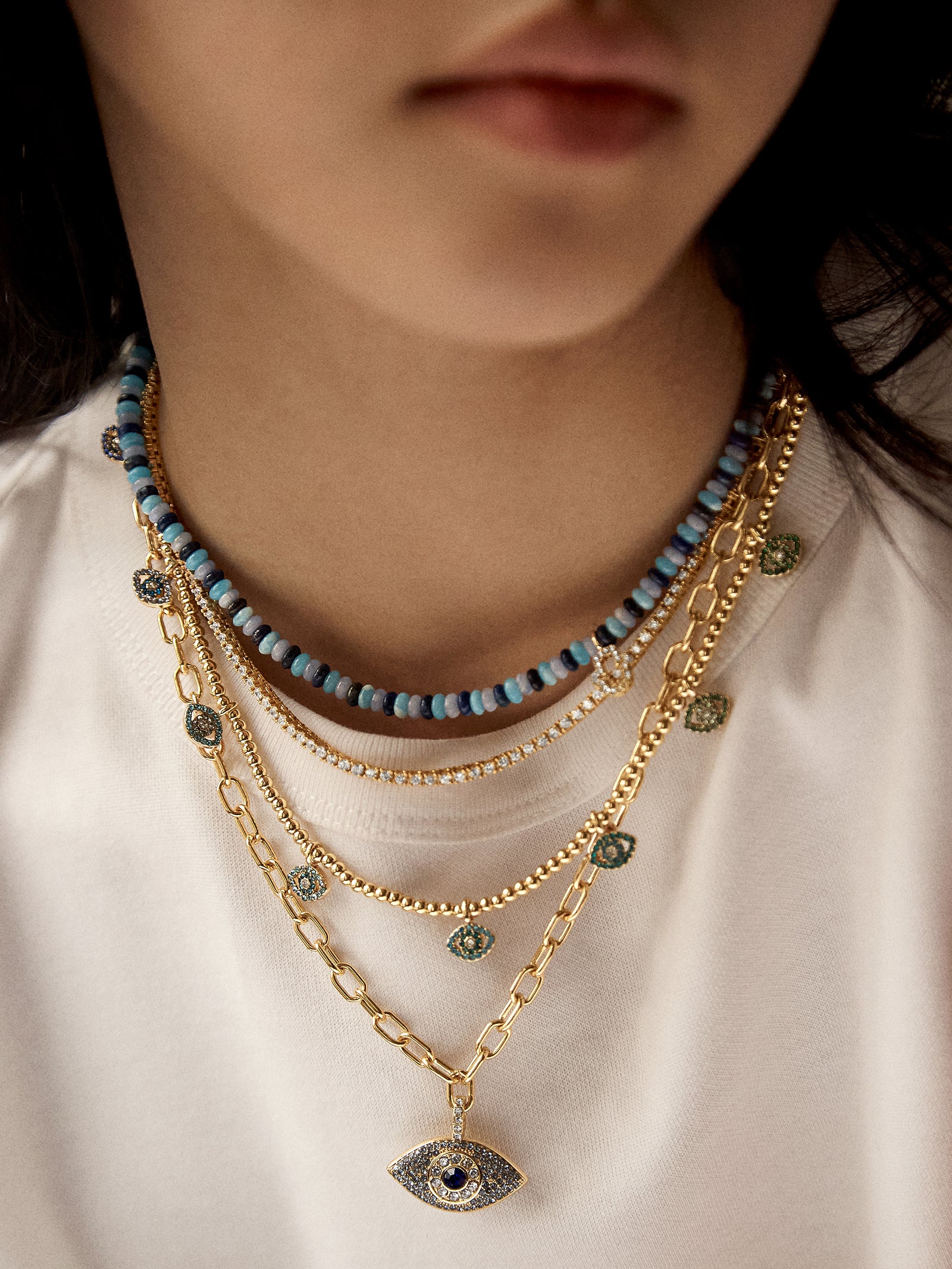 Evil Eye Pisa Necklace - Gold/Blue - Image 2